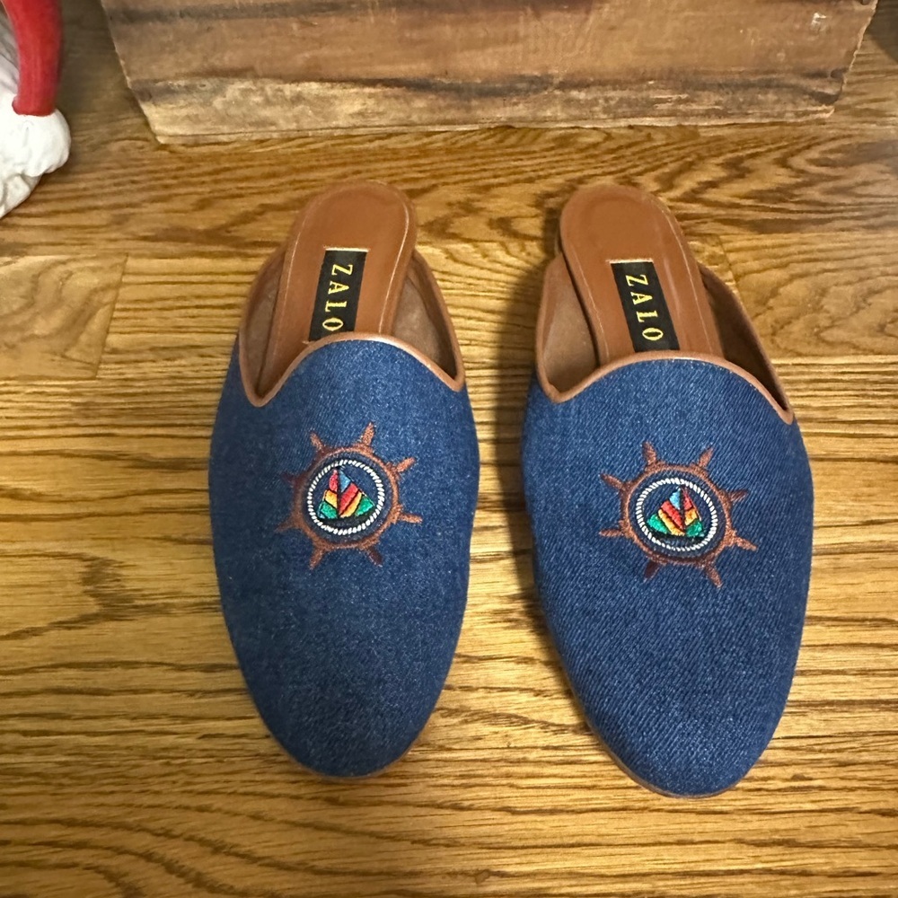 Zalo Women’s Navy Embroidered Loafers - Picture 2 of 5